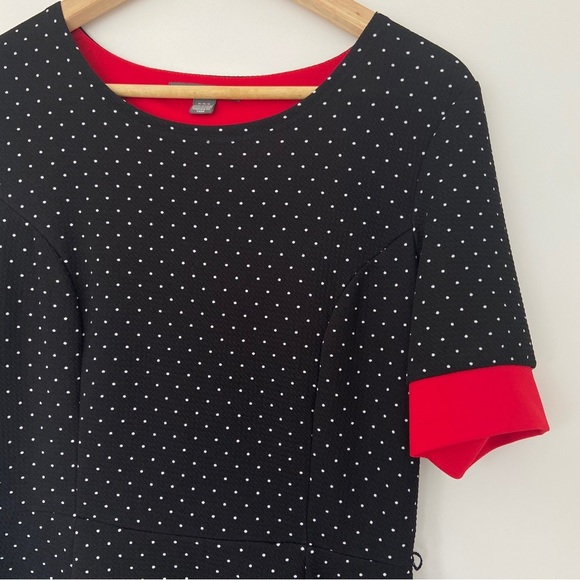 SUZY SHIER BLACK/WHITE CLASSIC POLKA DOT DRESS WITH RED ACCENTS, MEDIUM - Picture 8 of 10